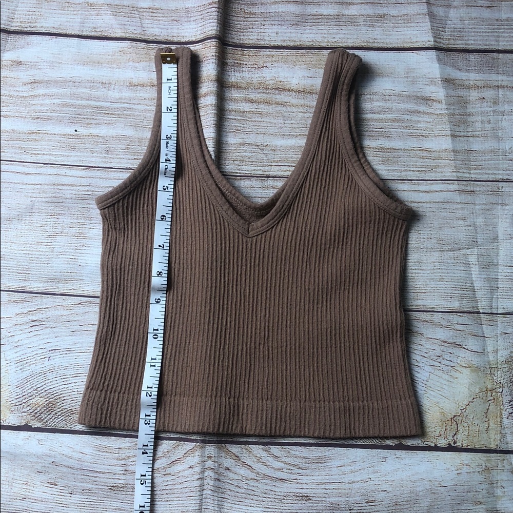 Urban Outfitters Out from Under Ribbed V-Neck Cropped Tank - Brown - Picture 4 of 5